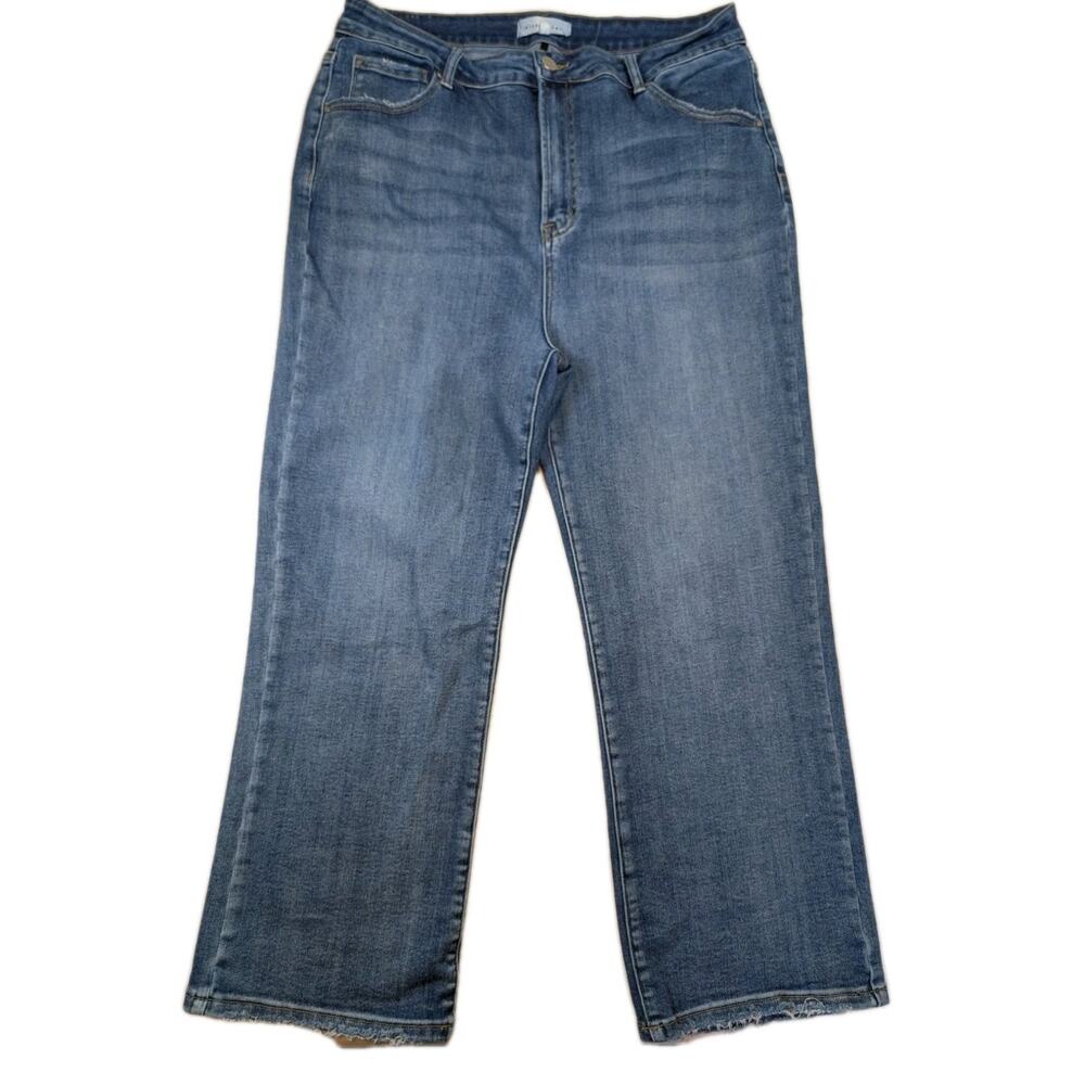 Risen Cropped Straight Jeans High Rise Blue Stretch Denim Size 2XL